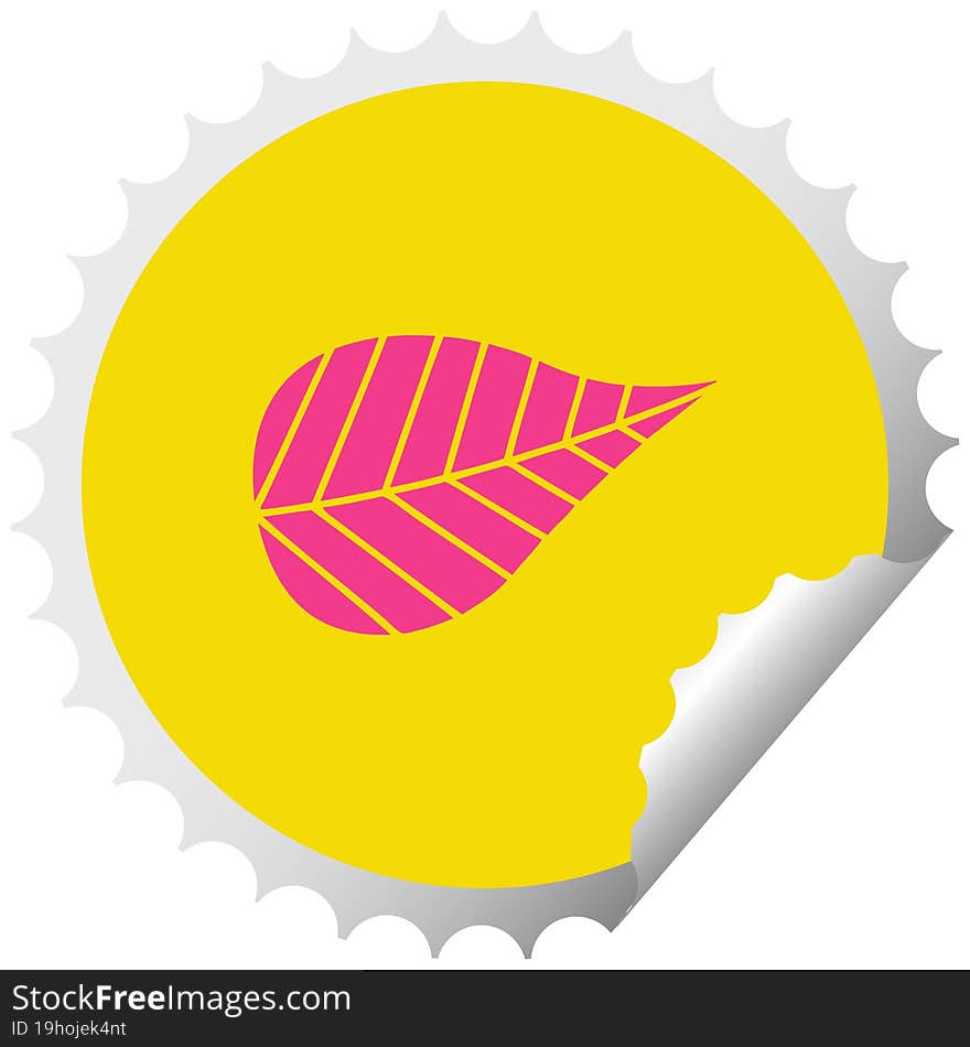 circular peeling sticker cartoon of a green leaf