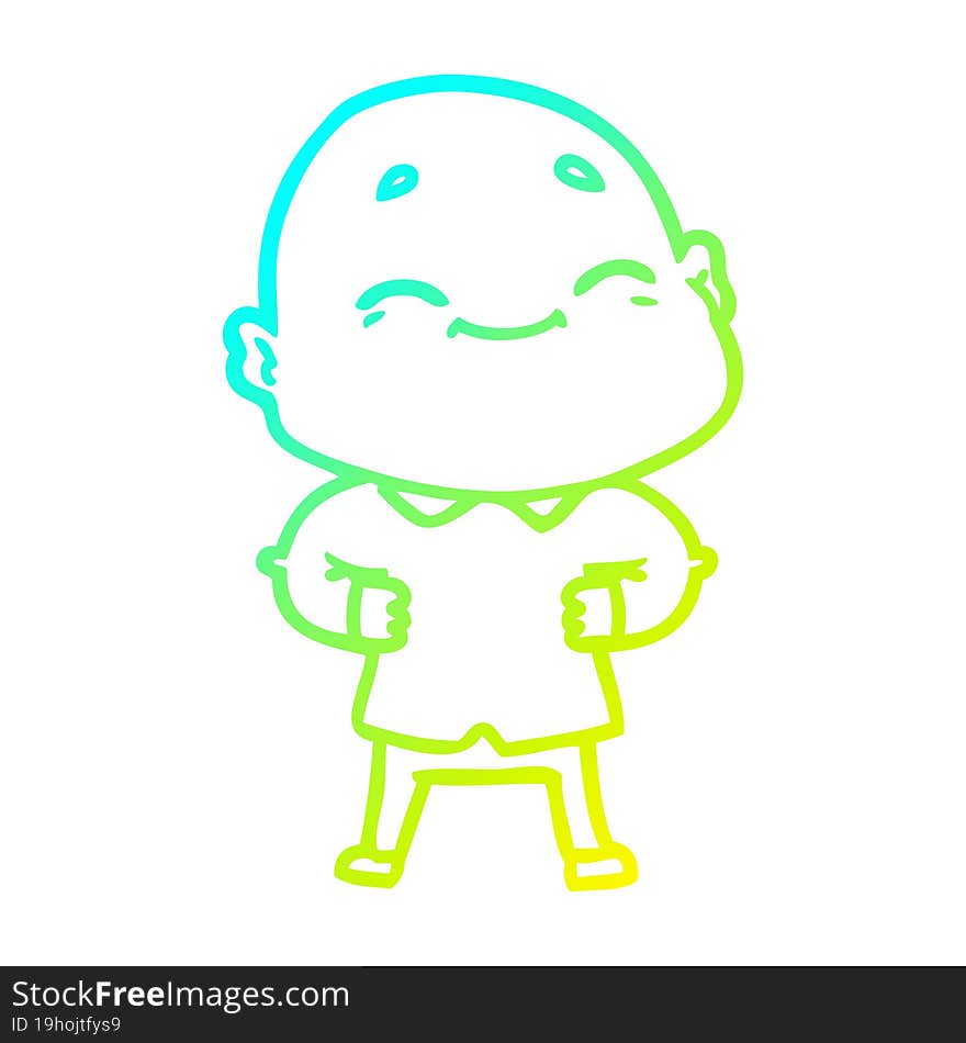 cold gradient line drawing cartoon happy bald man