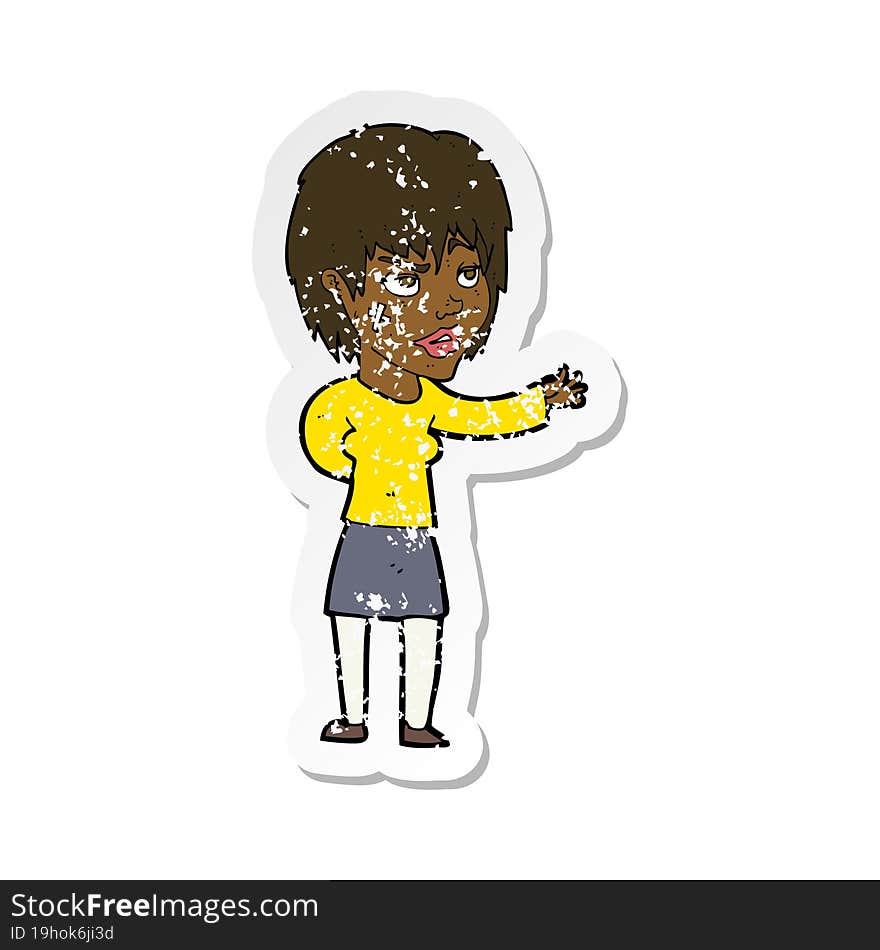 retro distressed sticker of a cartoon woman with sticking plaster on face