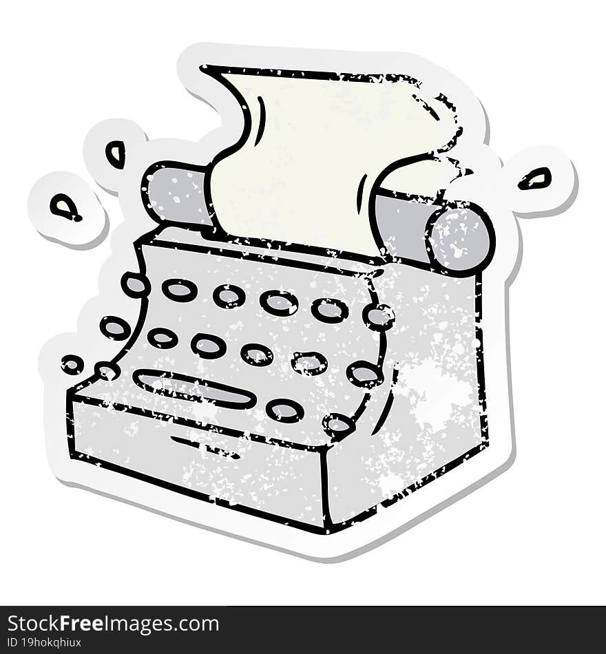 distressed sticker cartoon doodle of old school typewriter