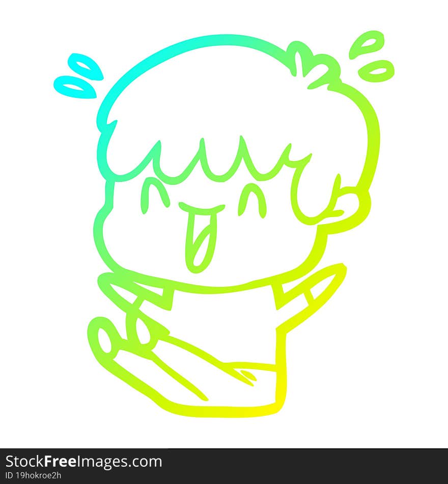 Cold Gradient Line Drawing Cartoon Laughing Boy