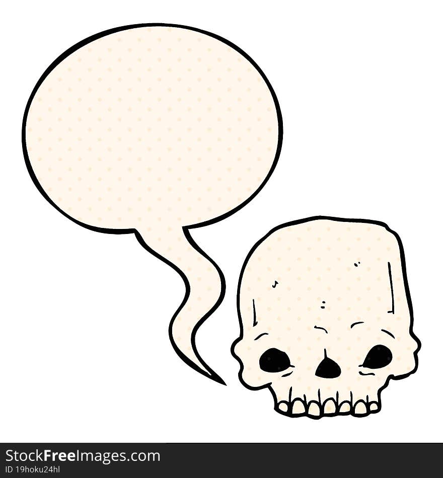 Cartoon Spooky Skull And Speech Bubble In Comic Book Style