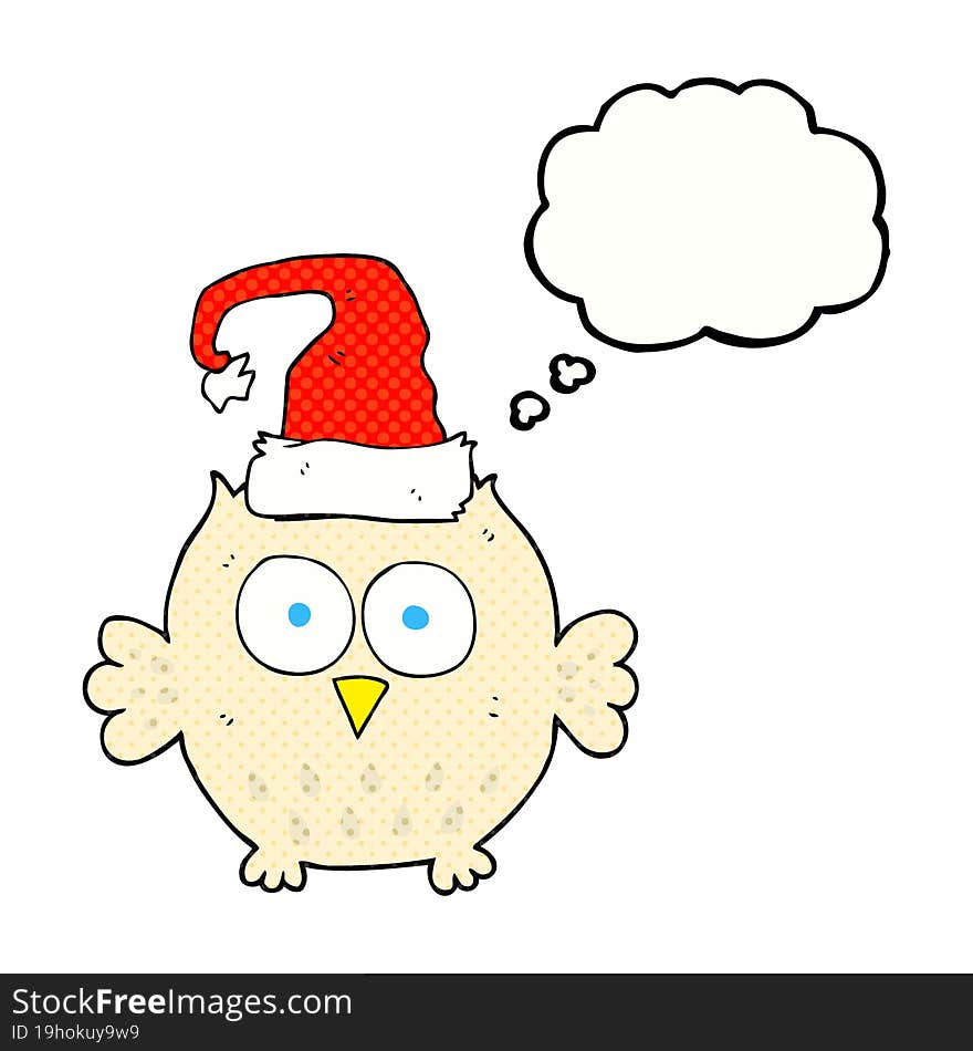 thought bubble cartoon owl wearing christmas hat