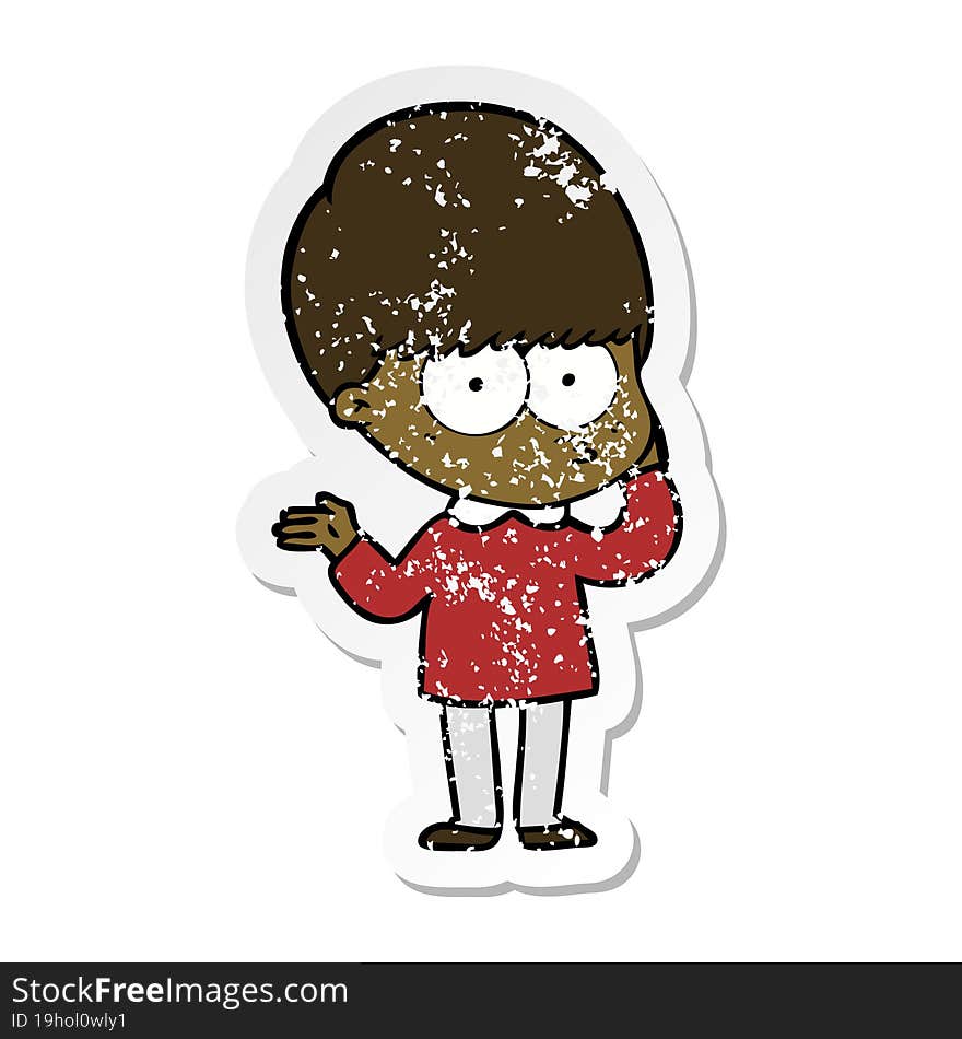 Distressed Sticker Of A Curious Cartoon Boy