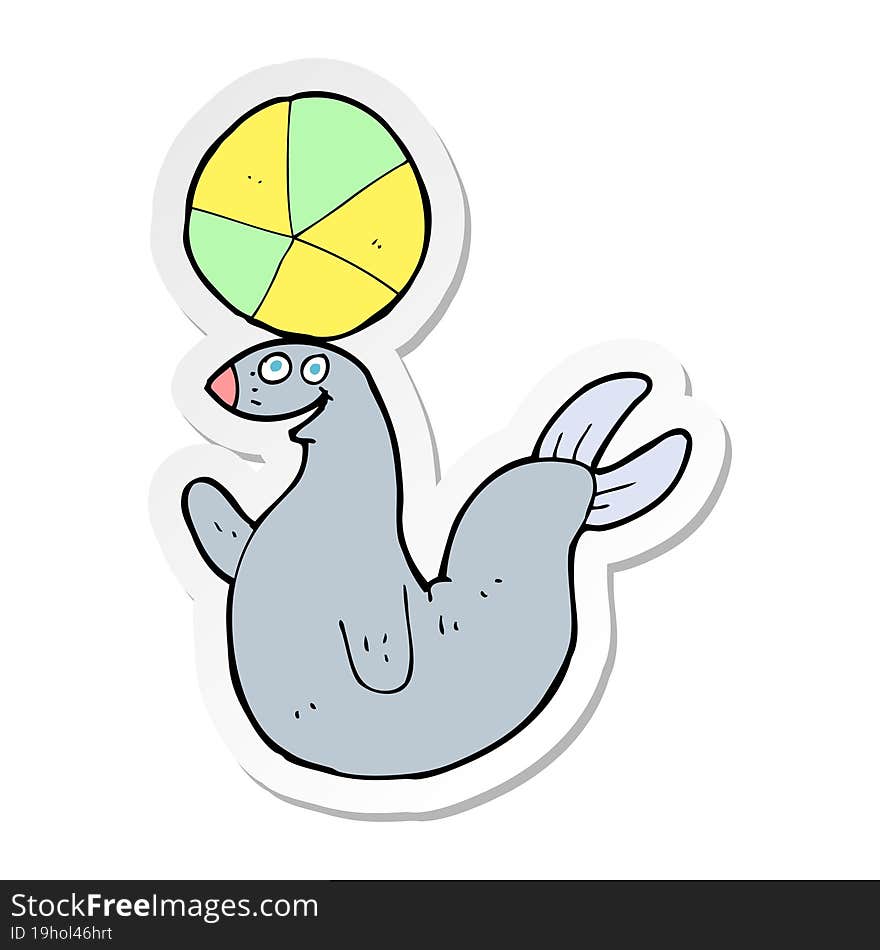 sticker of a cartoon seal balancing ball