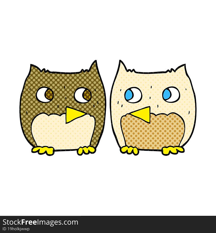 freehand drawn cute cartoon owls