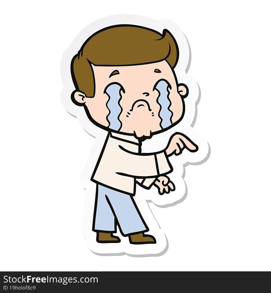 sticker of a cartoon man crying