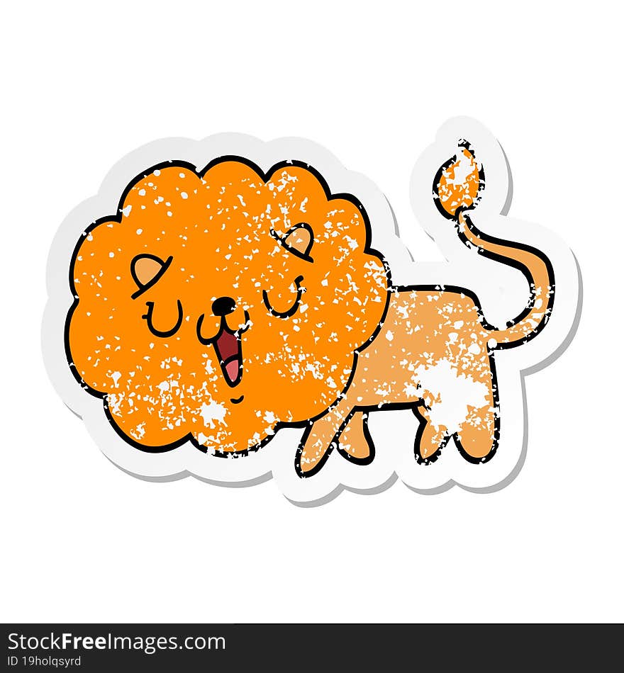 Distressed Sticker Of A Cute Cartoon Lion