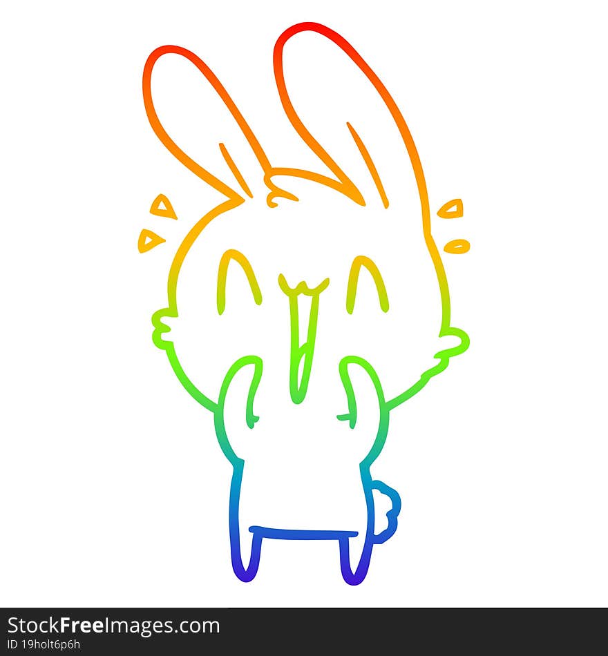 Rainbow Gradient Line Drawing Cute Cartoon Rabbit