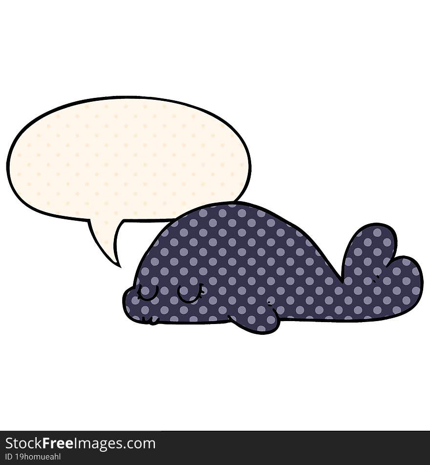 cute cartoon seal and speech bubble in comic book style