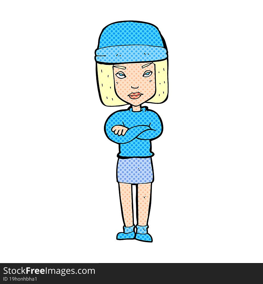 cartoon woman wearing winter hat