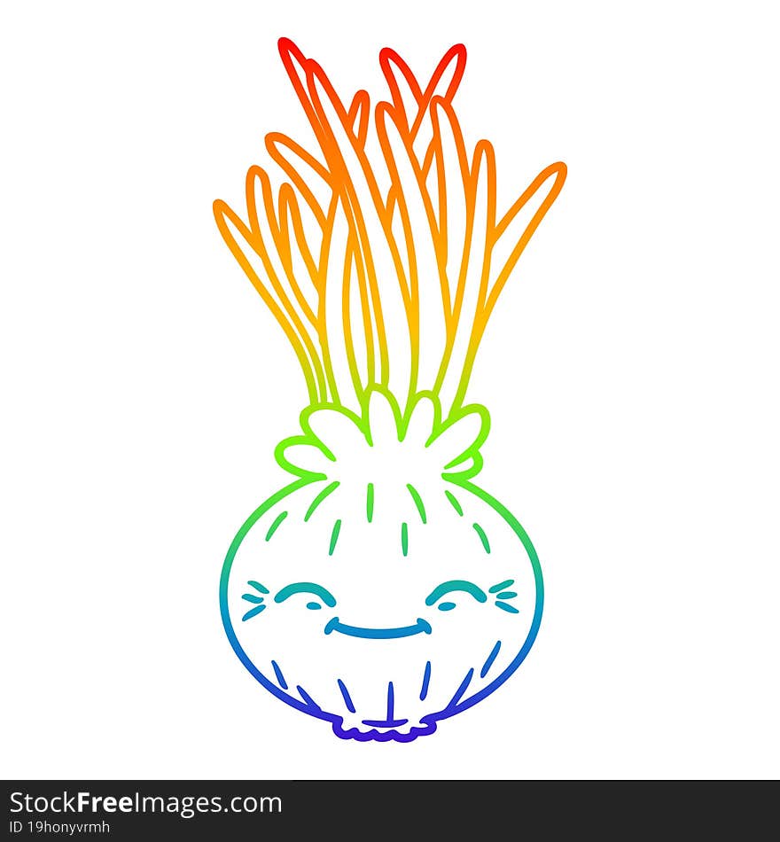 rainbow gradient line drawing of a cartoon onion