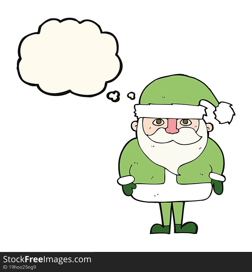 cartoon santa claus with thought bubble