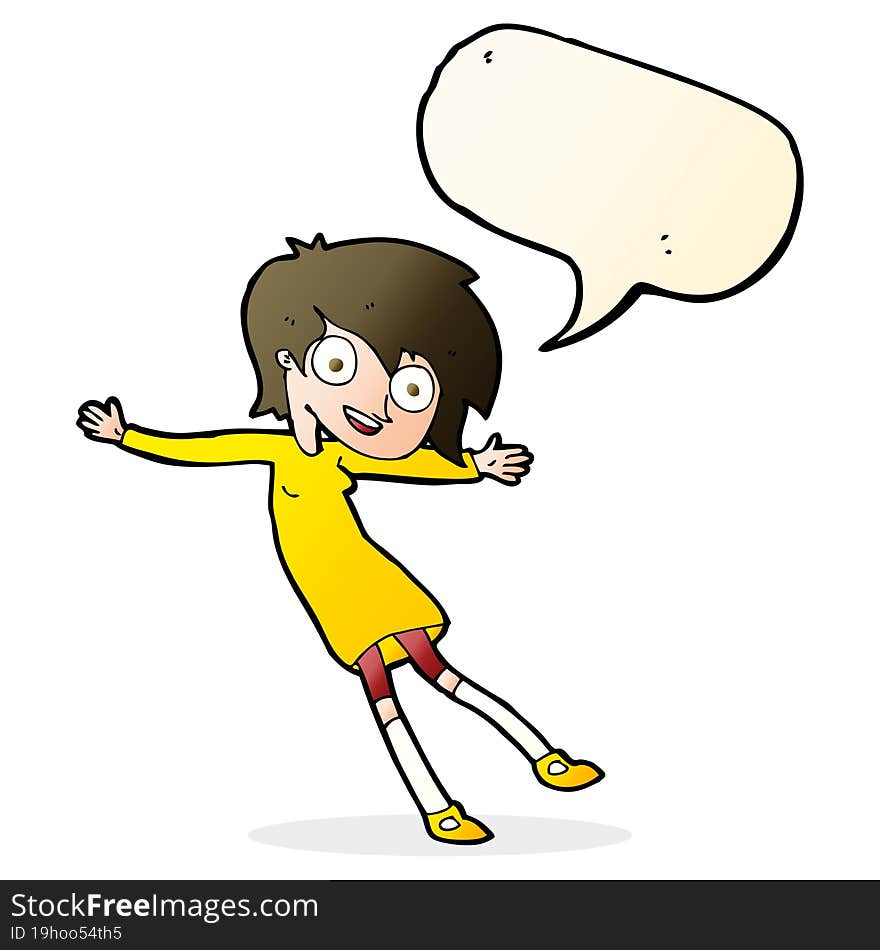 cartoon crazy excited girl with speech bubble