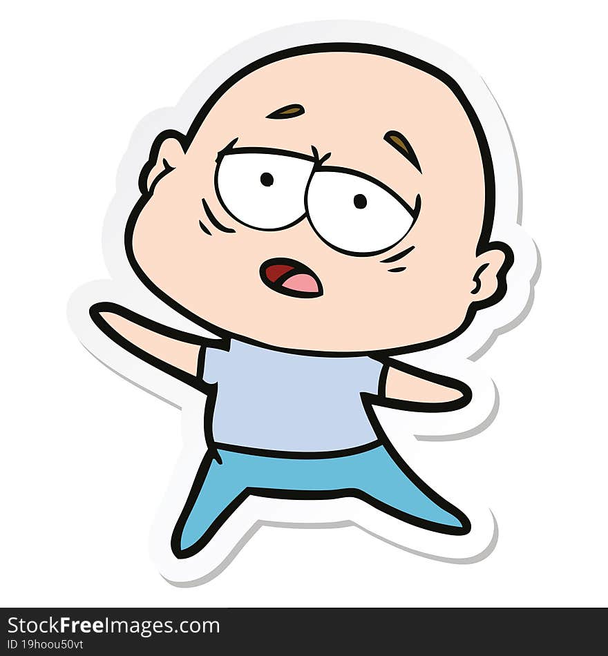 sticker of a cartoon tired bald man