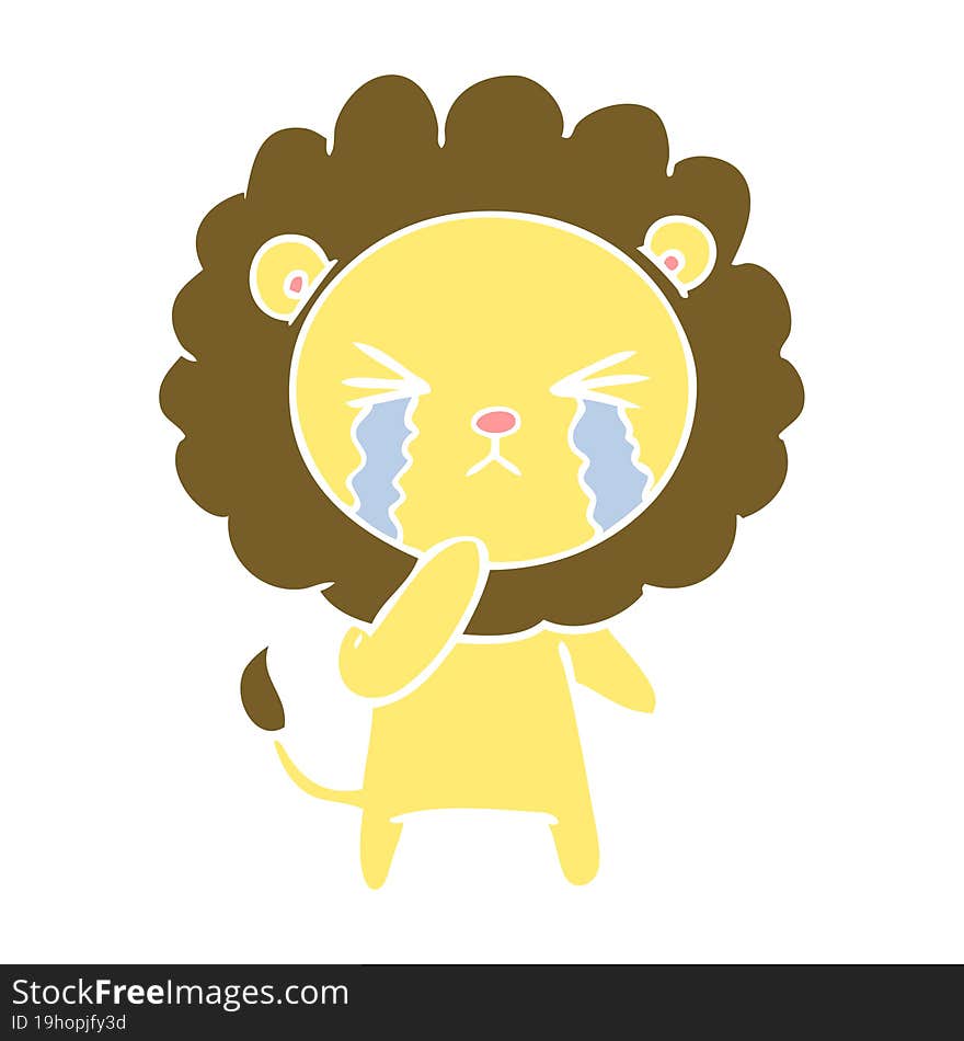 Flat Color Style Cartoon Crying Lion