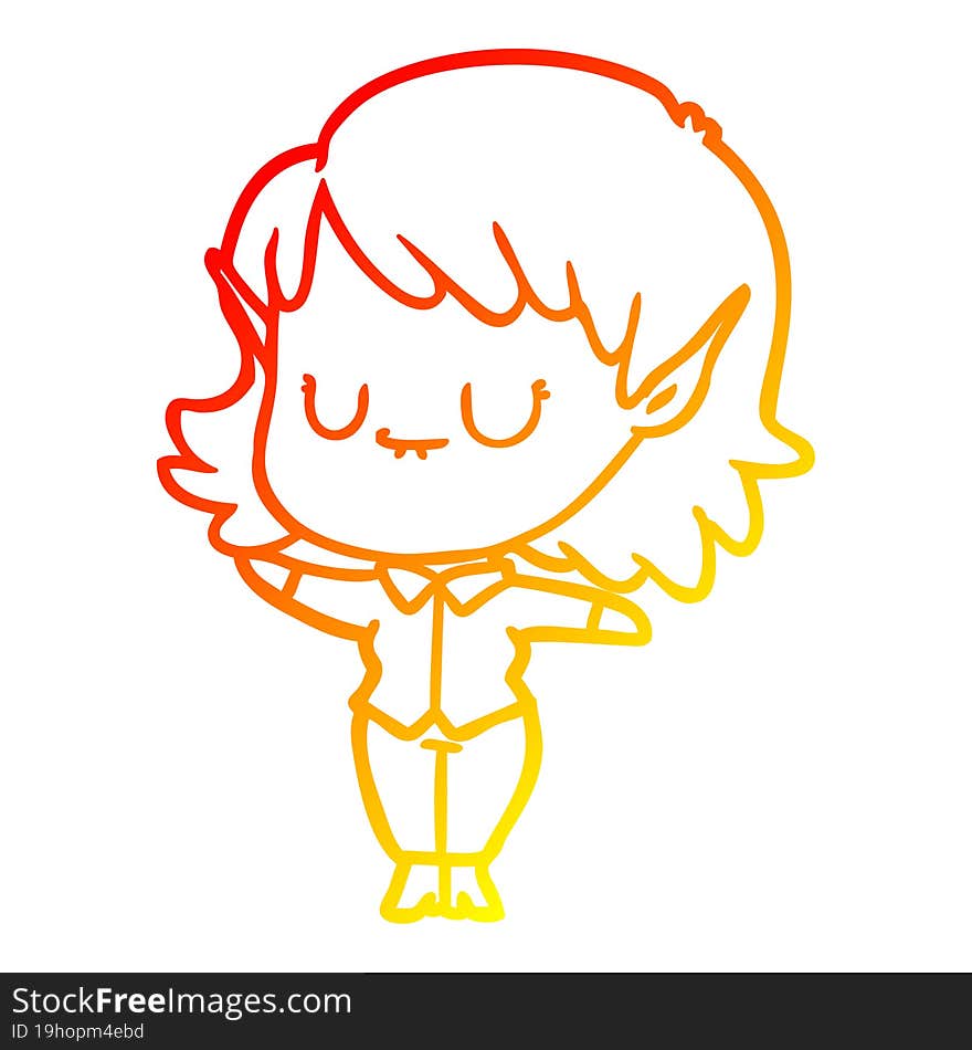 warm gradient line drawing happy cartoon elf girl