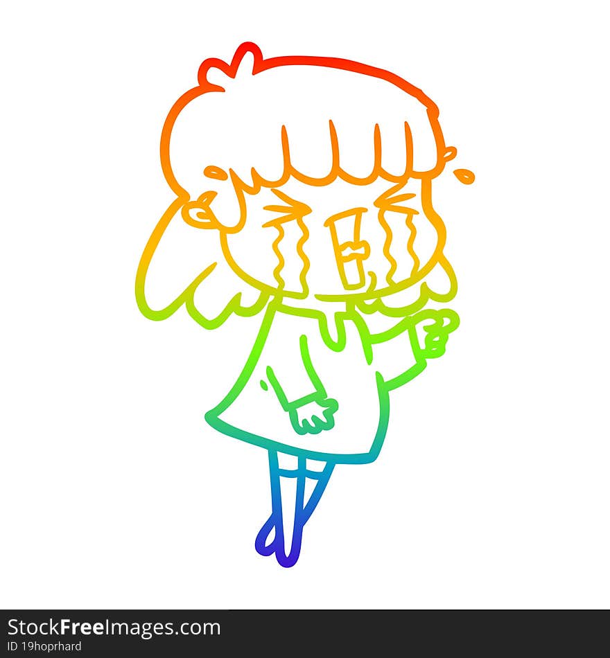 rainbow gradient line drawing cartoon woman in tears