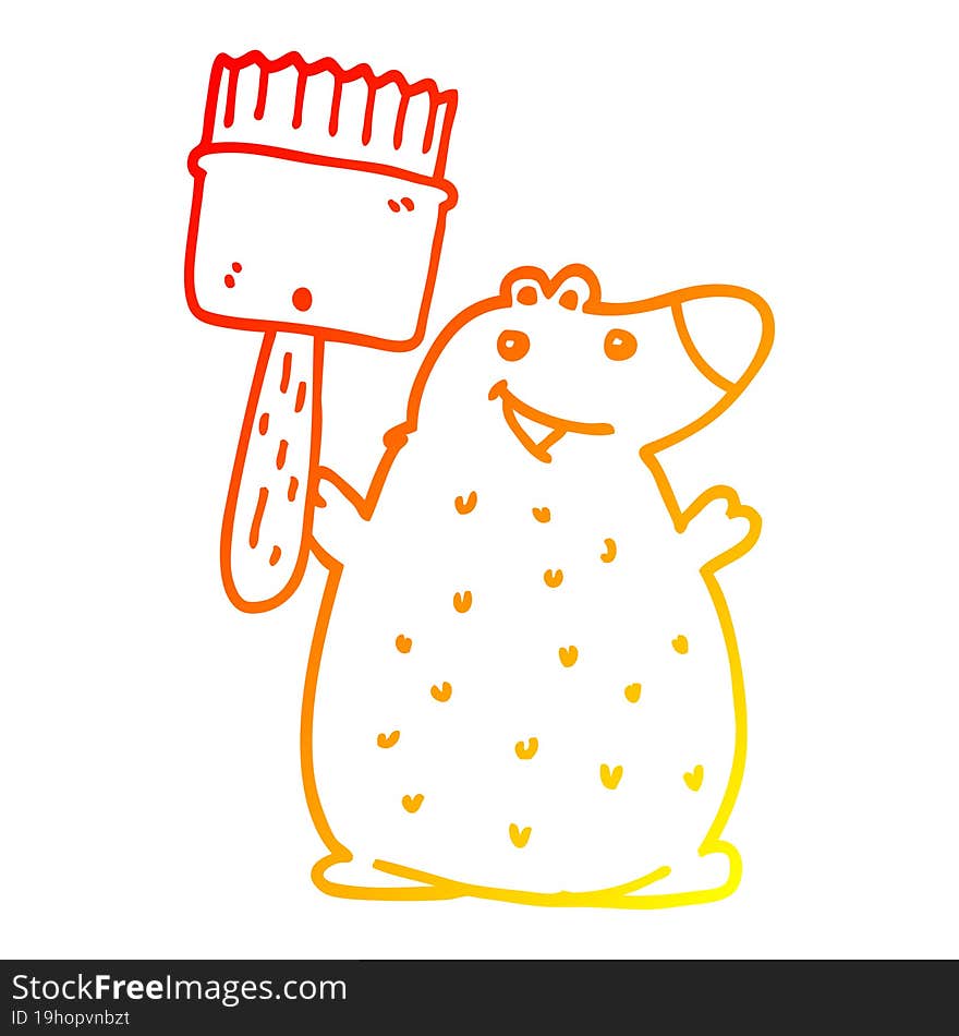 Warm Gradient Line Drawing Cartoon Bear With Paint Brush