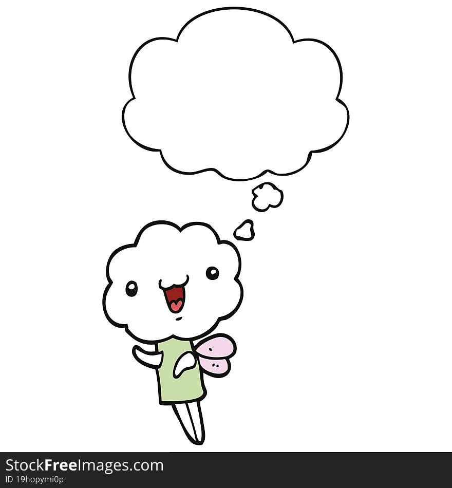 cute cartoon cloud head creature and thought bubble