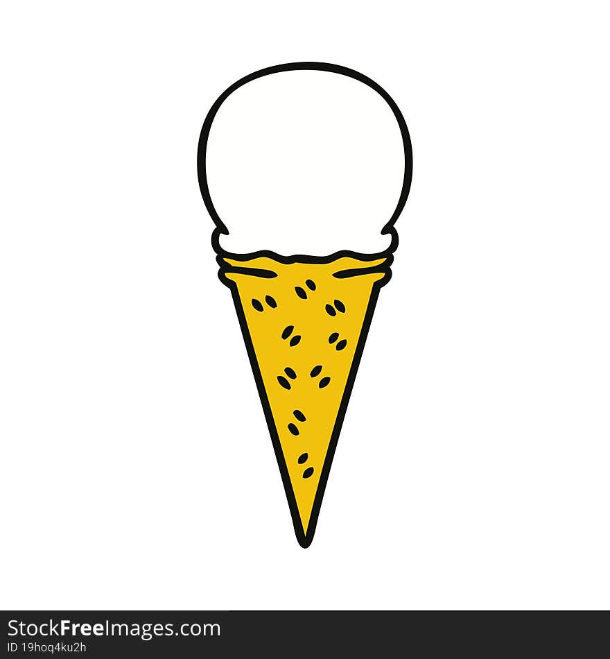 quirky hand drawn cartoon vanilla ice cream cone