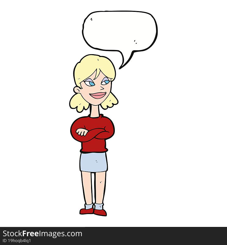 cartoon smug woman with speech bubble