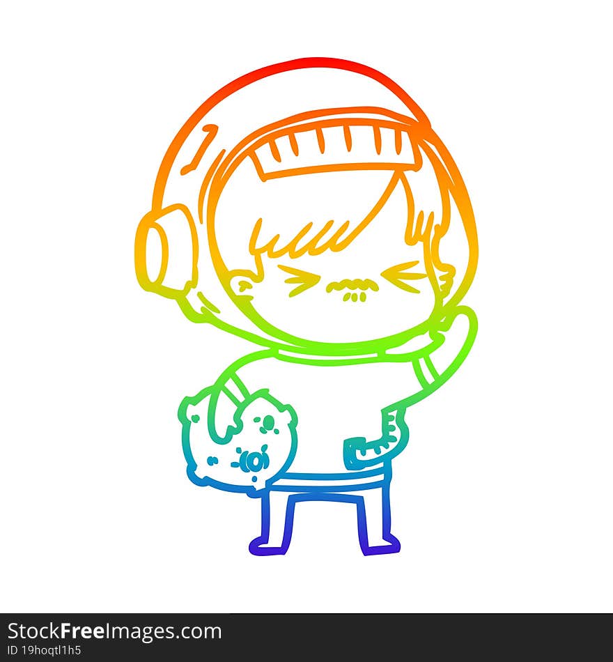 rainbow gradient line drawing angry cartoon space girl