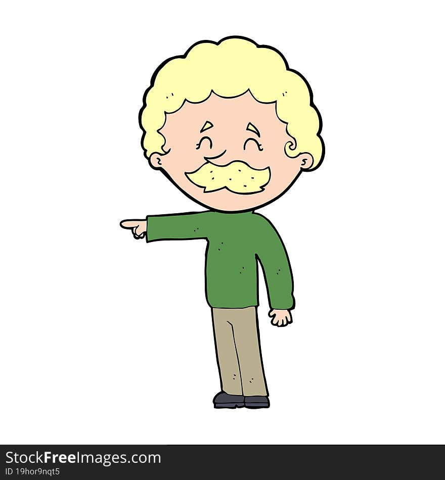 cartoon man with mustache pointing