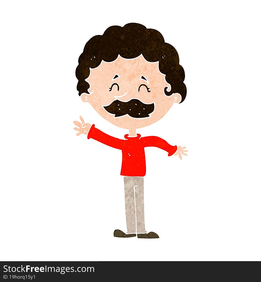 cartoon man with mustache waving