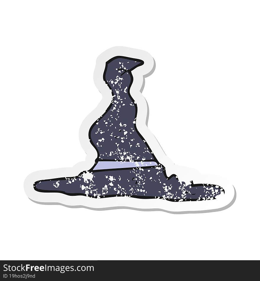 retro distressed sticker of a cartoon witchs hat