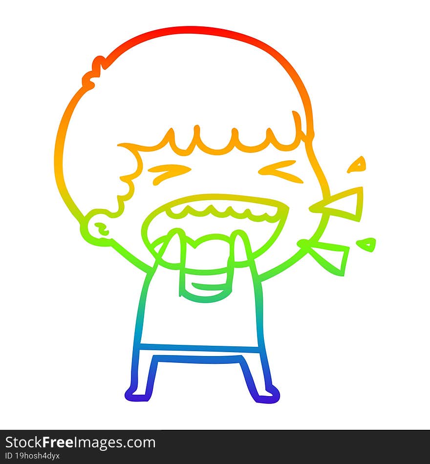 rainbow gradient line drawing of a cartoon laughing man