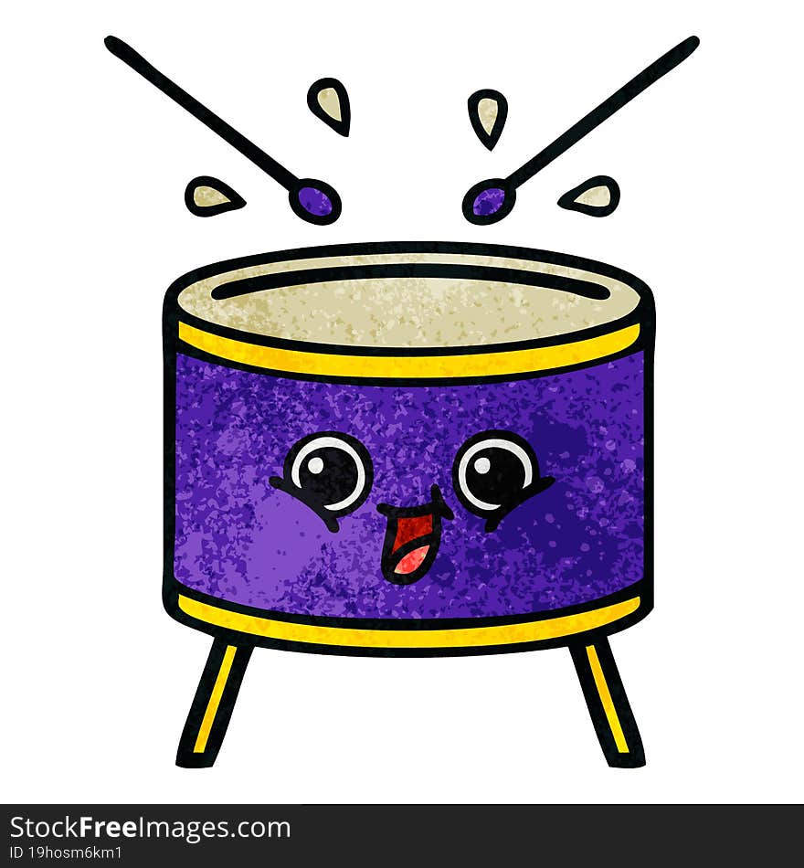 retro grunge texture cartoon of a drum