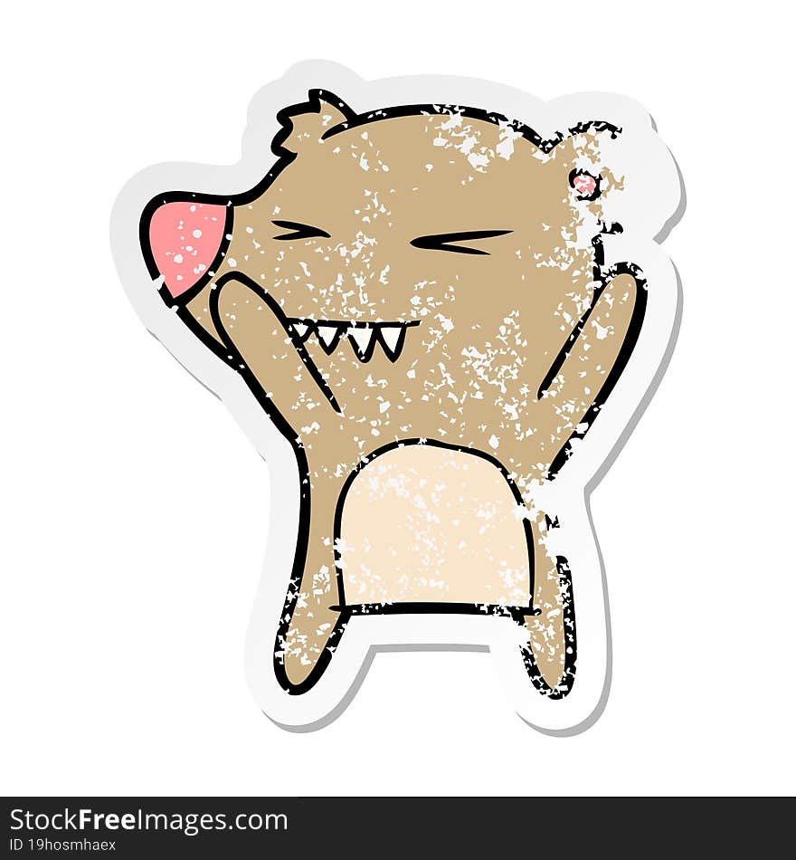 distressed sticker of a angry bear cartoon