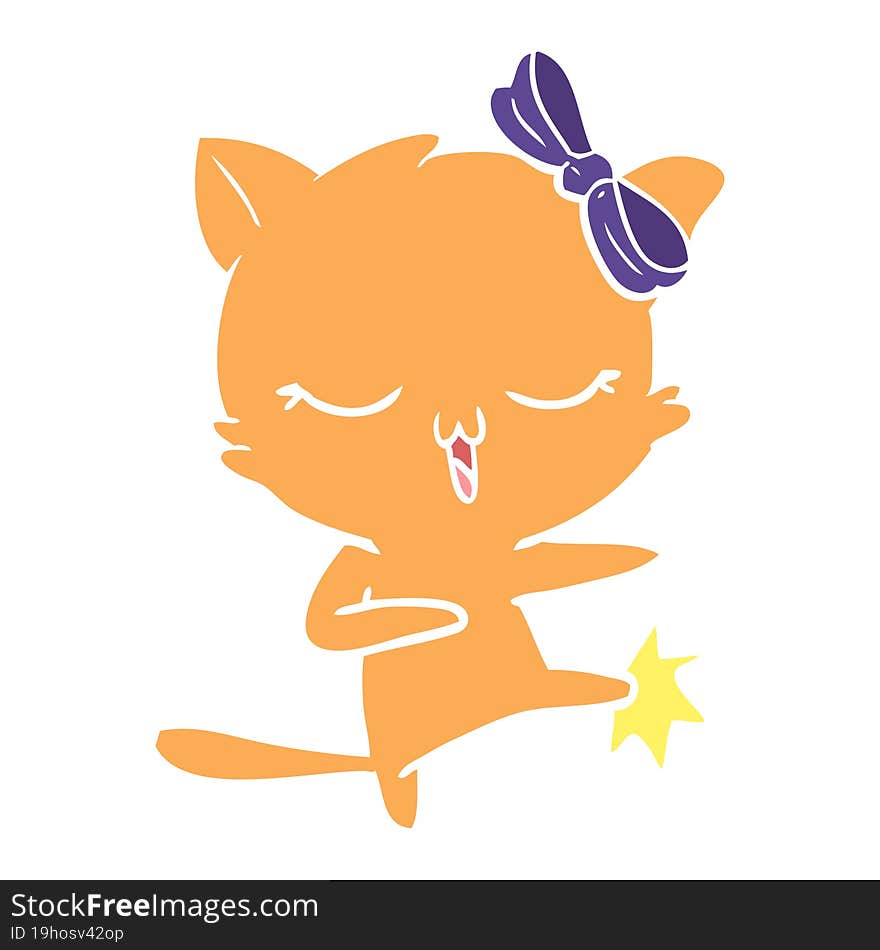 flat color style cartoon cat with bow on head