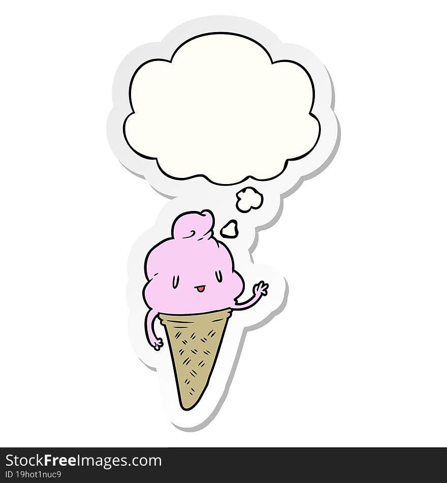 cute cartoon ice cream and thought bubble as a printed sticker