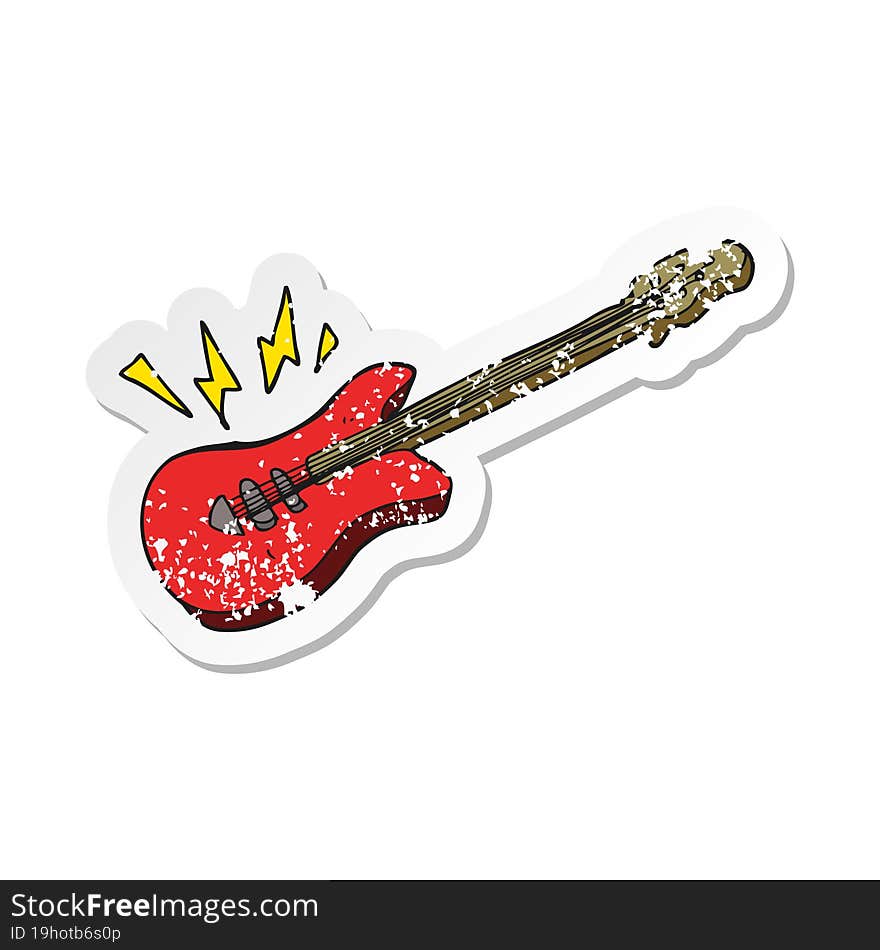 retro distressed sticker of a cartoon electric guitar