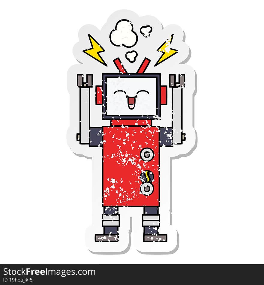 distressed sticker of a cute cartoon robot