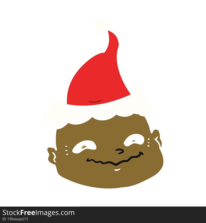 flat color illustration of a bald man wearing santa hat