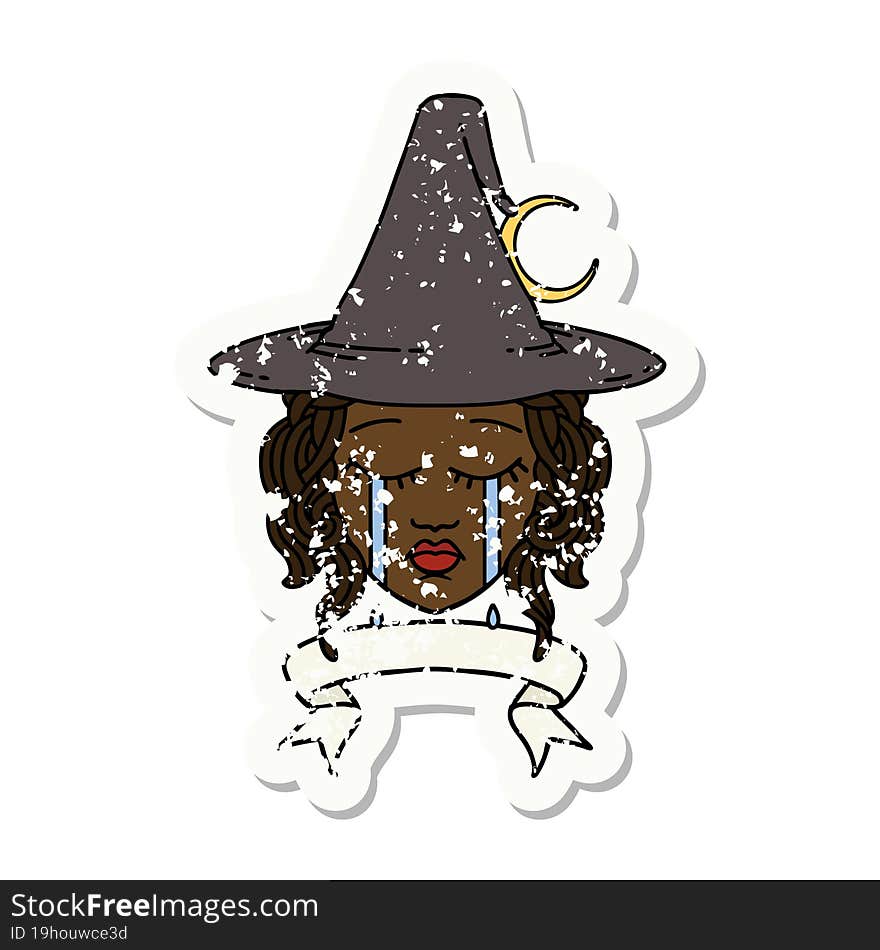 Retro Tattoo Style crying human witch with banner. Retro Tattoo Style crying human witch with banner