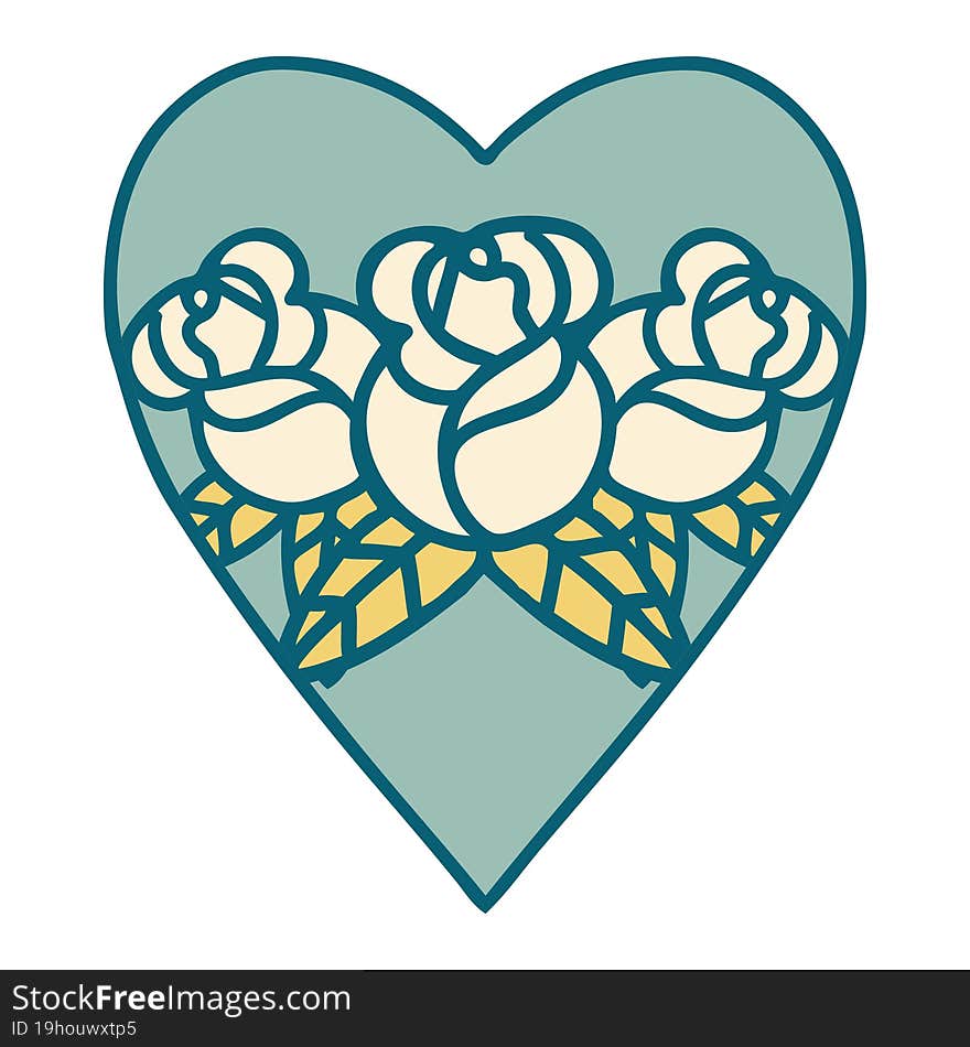 tattoo style icon of a heart and flowers