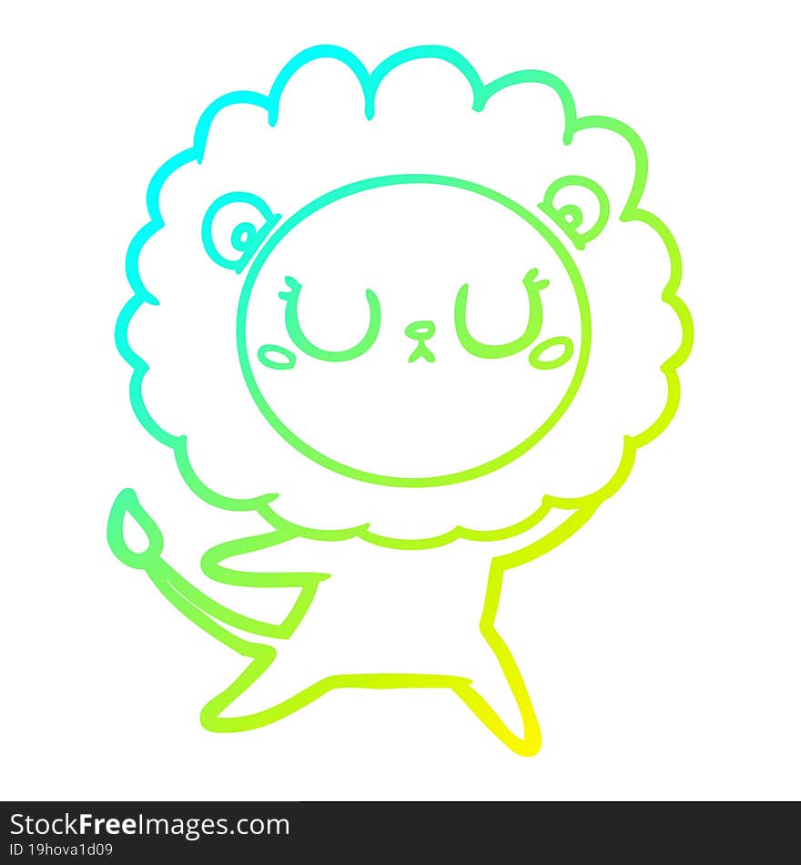 cold gradient line drawing of a cartoon lion dancing