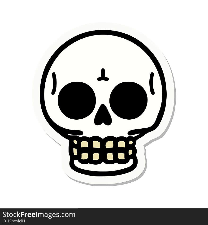 sticker of tattoo in traditional style of a skull. sticker of tattoo in traditional style of a skull