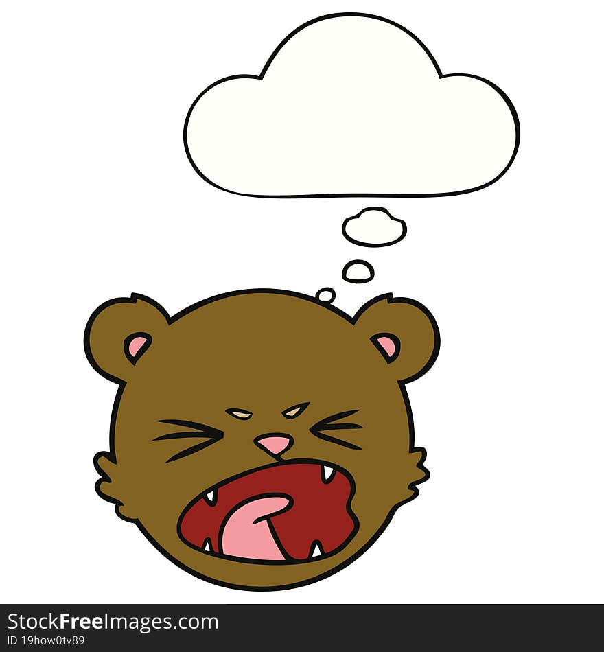 Cute Cartoon Teddy Bear Face And Thought Bubble