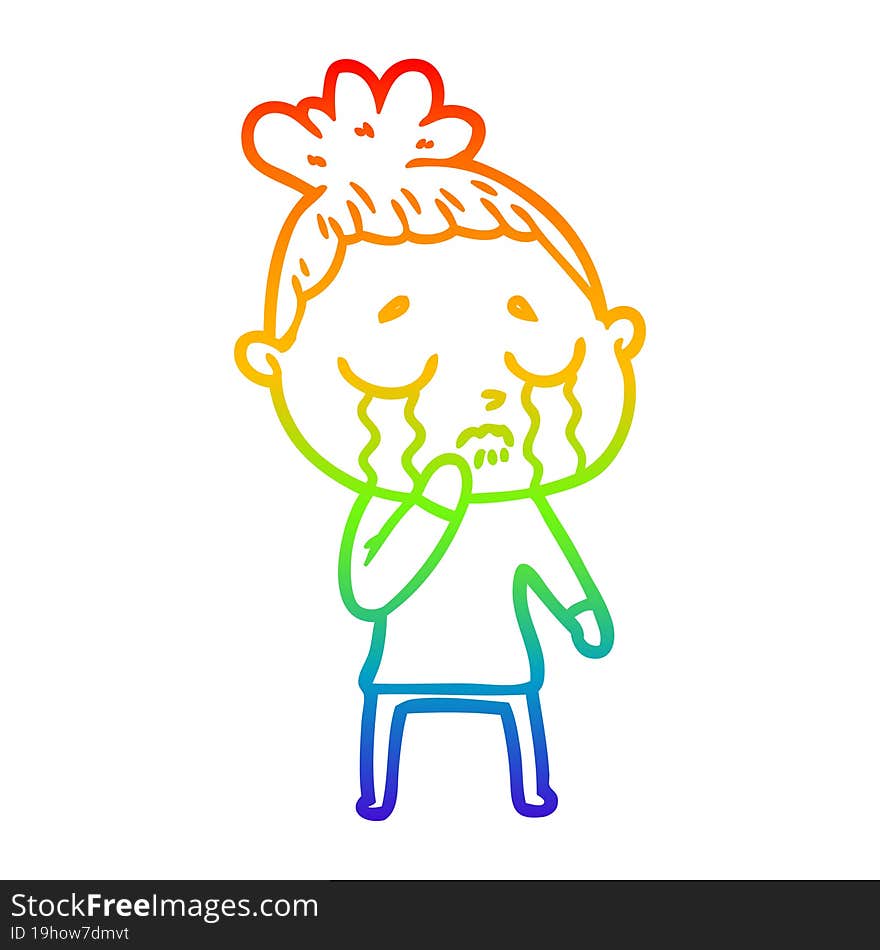 rainbow gradient line drawing of a cartoon crying woman