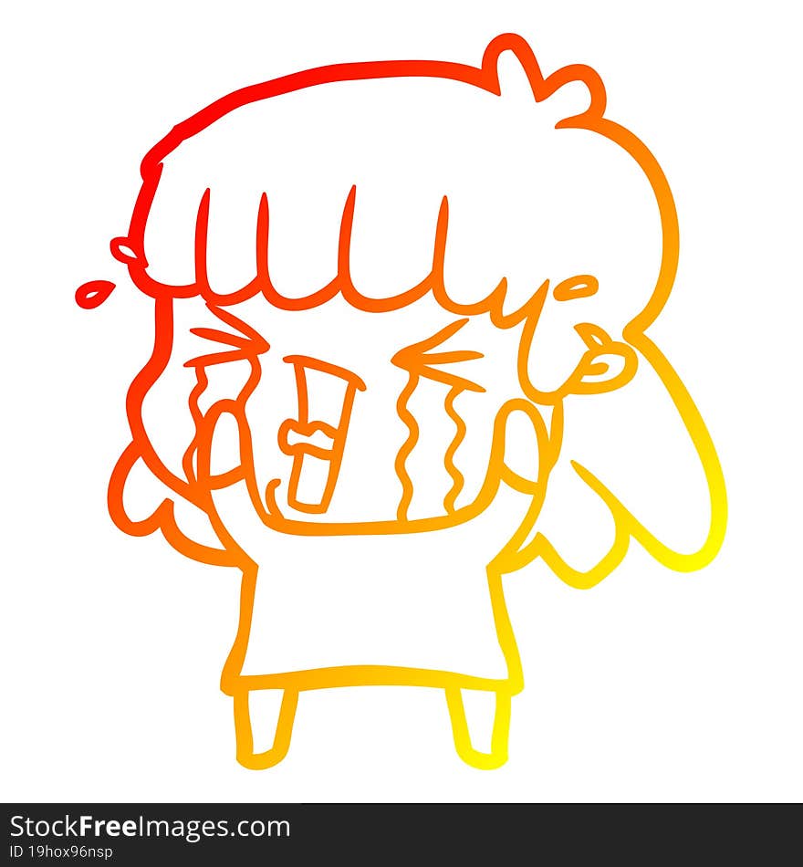 warm gradient line drawing cartoon woman in tears