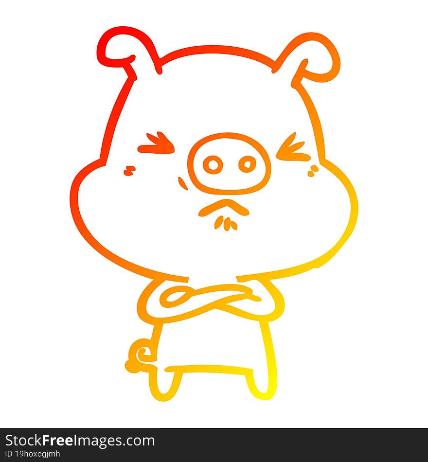 warm gradient line drawing cartoon grumpy pig