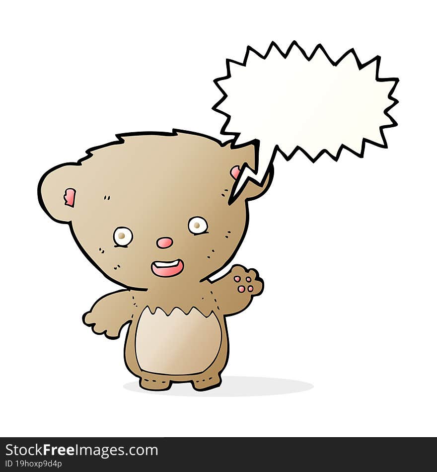 Cartoon Teddy Bear Waving With Speech Bubble