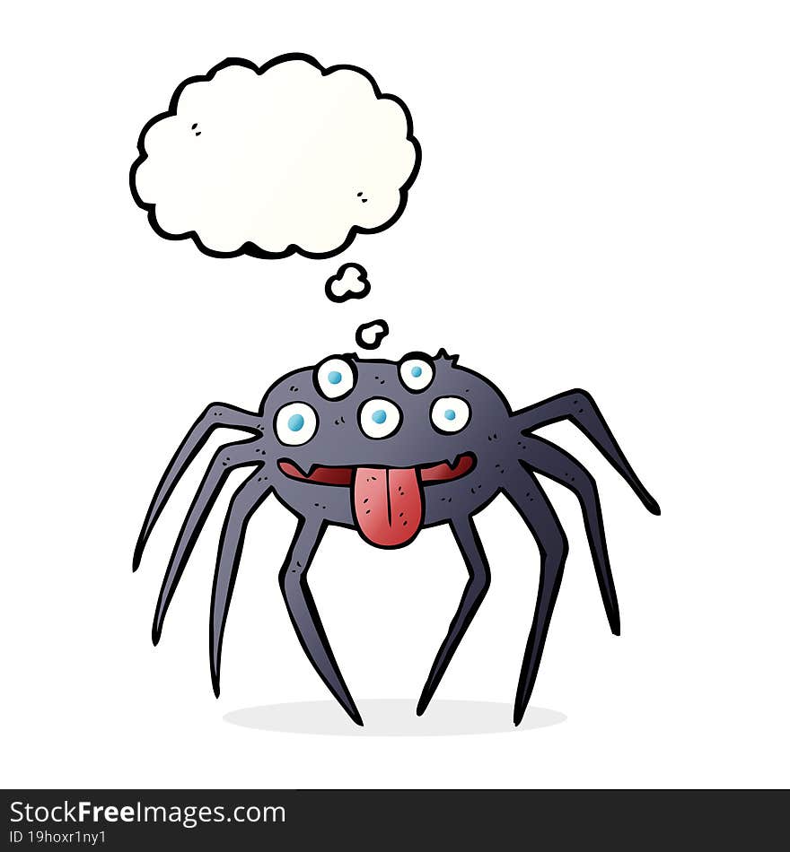 cartoon gross halloween spider with thought bubble