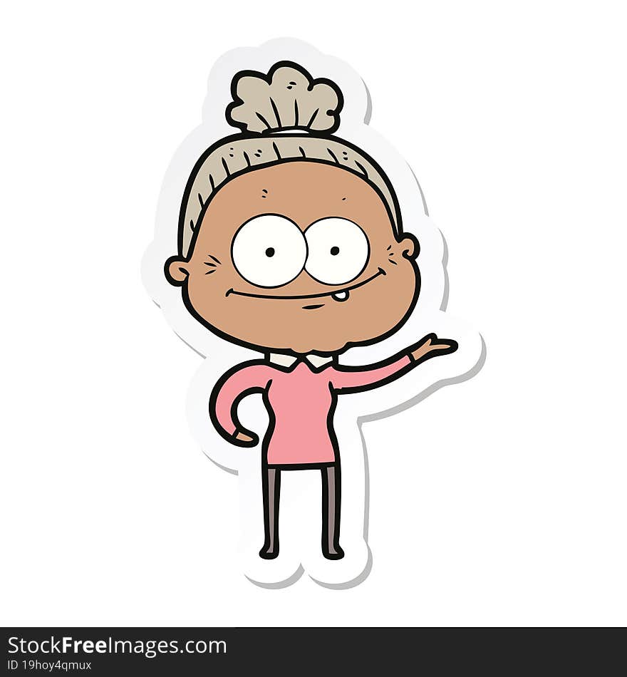 sticker of a cartoon happy old woman