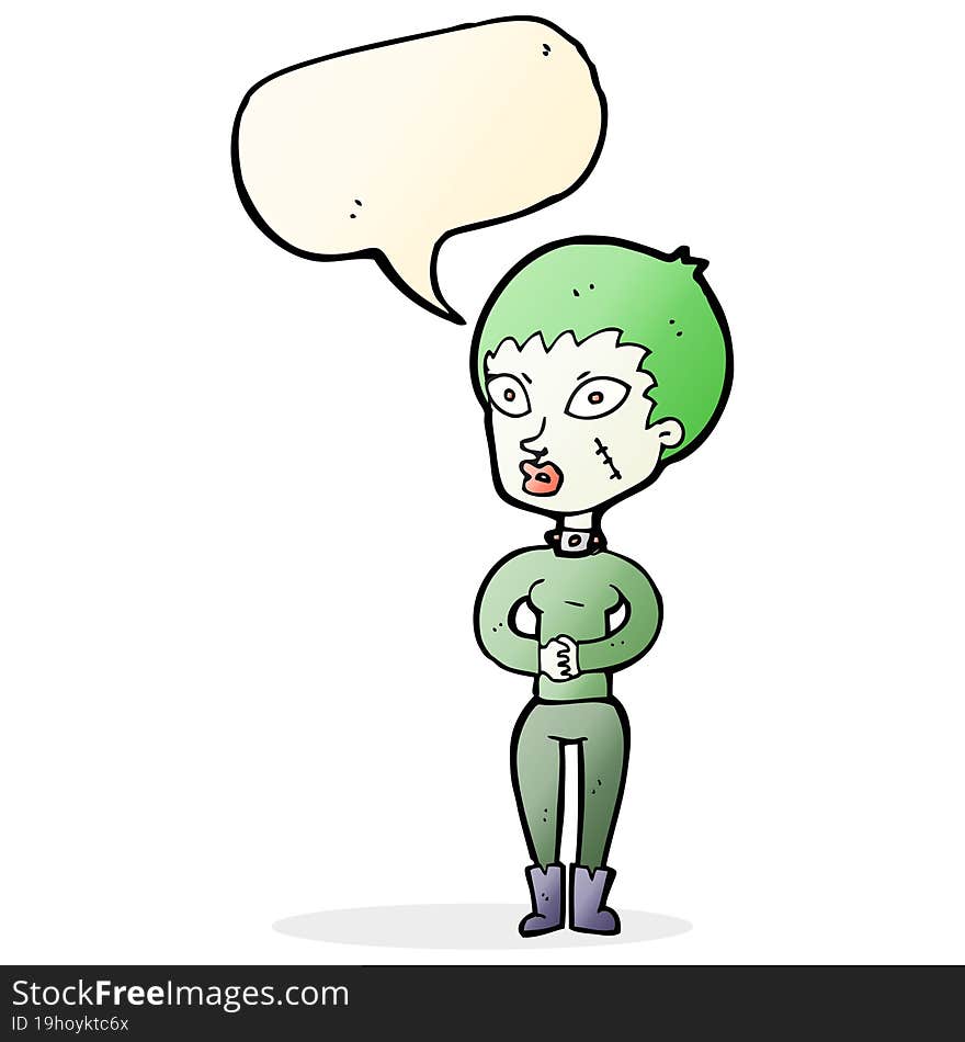 cartoon zombie girl with speech bubble